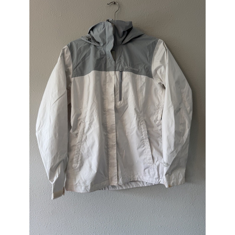 Columbia Jacket Womens Small White Gray Full Zip‎ Up Hoodie Windbreaker Ladies